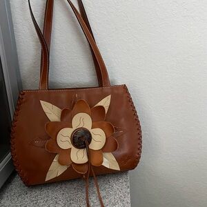 Patricia Nash Brown and Cream Floral Shoulder Bag